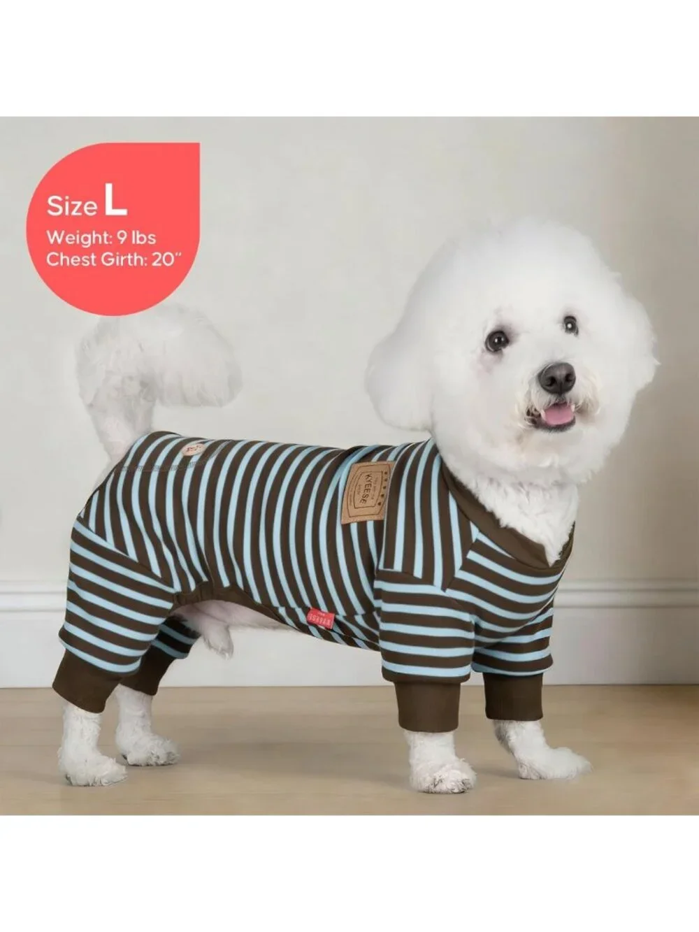 Cozy Blue Striped Dog Pajamas, Comfy 4-Legged Onesie Sleepwear for Small Pets